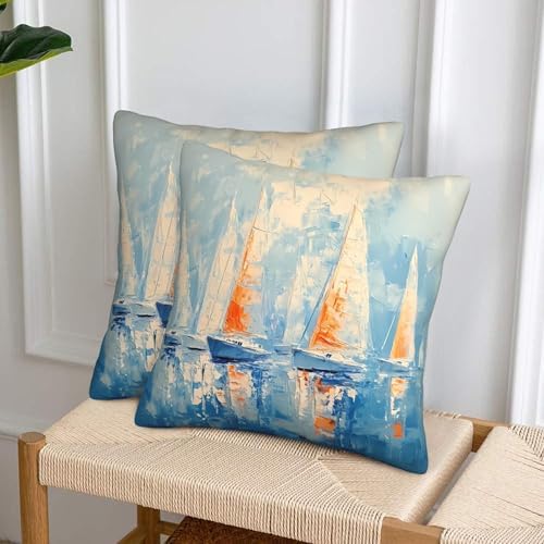 Sailboats Nautical Art Throw Pillow Covers 18x18 inch Set of 2 Pillow Case Cushion Cover for Home Sofa Couch Living Room Car Decor - Image 4