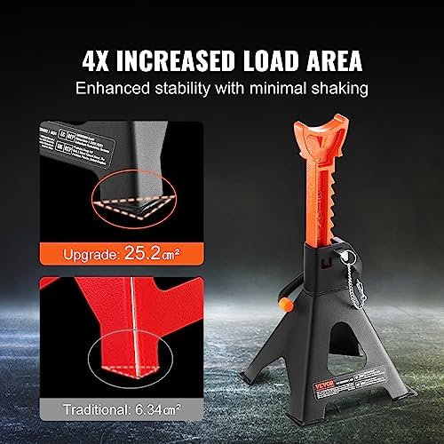 VEVOR Jack Stands, 3 Ton (6,000 lbs) Capacity Car Jack Stands Double Locking, 10.8-16.3 inch Adjustable Height, for Lifting SUV, Pickup Truck, Car and UTV/ATV, Red, 1 Pair
