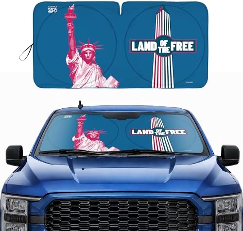 Motor Trend Statue of Liberty Washington Monument Windshield Sun Shade America 250 Pop Up Patriotic Car Sunshade Split Design Protection Heat Blocker Foldable Cover Truck SUV 4th of July Memorial Day