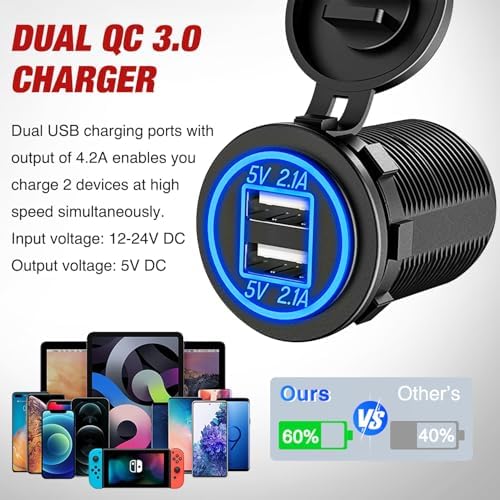 Nilight 4 in 1 Charger Socket Accessory Switch Panel On Off Rocker Toggle