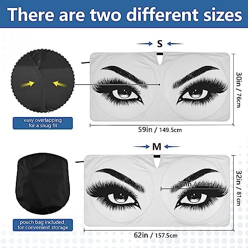 Women Eyes Makeup Windshield Sun Shade Car Foldable Sunshade Front Window Visor Protector Blocks UV Rays Heat Keep Vehicle Cool (59 x 30 in)