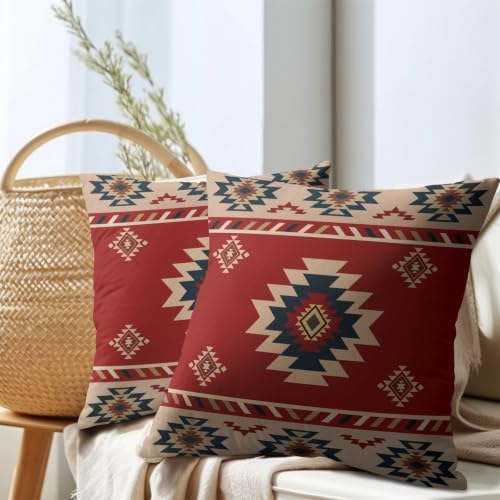 Sweetshow Red Aztec Southwest Pillow Covers Set of 2 Linen 20x20 Inches - Image 7