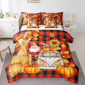 Erosebridal Pumpkin Car Bed in A Bag Queen 7 Piece Cartoon Fall Gnome Bedding Set with Sheets Farmhouse Sunflower Maple Leaf Comforter Set for Kids Adults Orange Black Check Bed Set by Erosebridal