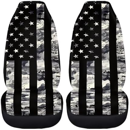 Gray US Flag Front Car Seat Cover 2 Pcs Patriotic Car Seat Covers for Front Seats Removable Automotive Accessories Easy Installation Universal Fit for Cars SUVs and Sedans