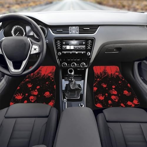 Halloween Non Slip Car Mats Set Horrible Gothic Bloody Handprint Splash Carpet Vehicle Floor Mats Car Handprint Halloween Decor Scary Accessories Front Row Floor Mats