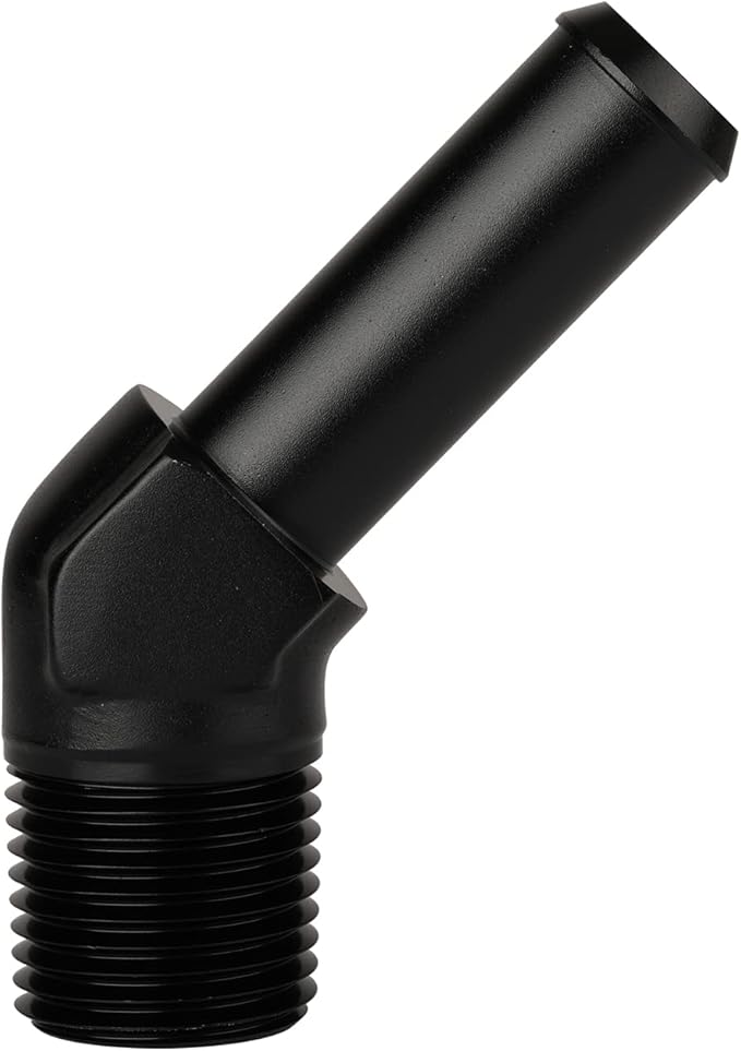 1/2 NPT Male to 5/8" Hose Barb Fitting Adapter 45 Degree Elbow Aluminum Black - Image 3