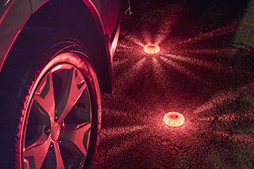 3 Pack LED Road Flares Kit - Flashing Warning Light Emergency Disc Beacon Roadside Flare Safety Light Magnetic Base for Car Truck Boat - Includes Batteries Screwdriver Gloves Storage Bag