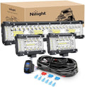 Nilight Side Shooter LED Light Bar Set 12 Inch Triple Row Spot Flood Combo Lights 2PCS 4.3Inch Pods with 5Pin Rocker Switch Wiring Harness Kit for Off-Road Truck ATV UTV Boat