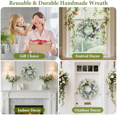 24 Inch Fall Wreath for Front Door Full Artificial Daisy Wreath - Image 5