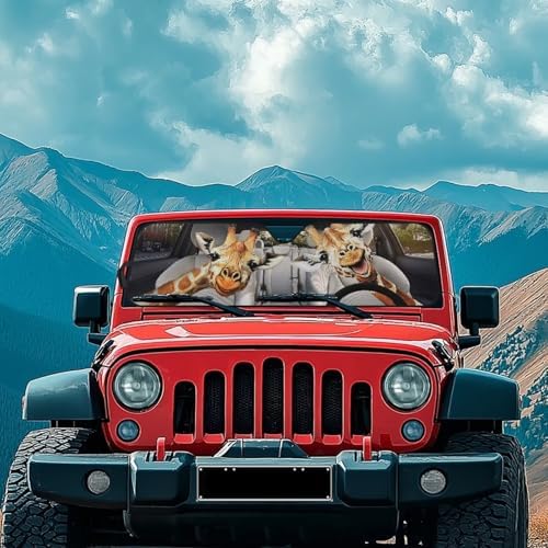 Renewold Funny Giraffe Driving Sunshade for Car Windshield Car Window Cover Foldable Sun Shade for Jeep Wrangler JK JKU JL JLU 1997-2023 Gladiator JT UV Rays Sunlight Sun Visor Shield Women Men