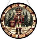 Christmas Wooden Nutcracker Stained Glass Suncatcher Window Hangings, Stained Glass Panel Sun Catchers Gifts Home Decor Garden Christmas Halloween Wedding by HYPESTYLE