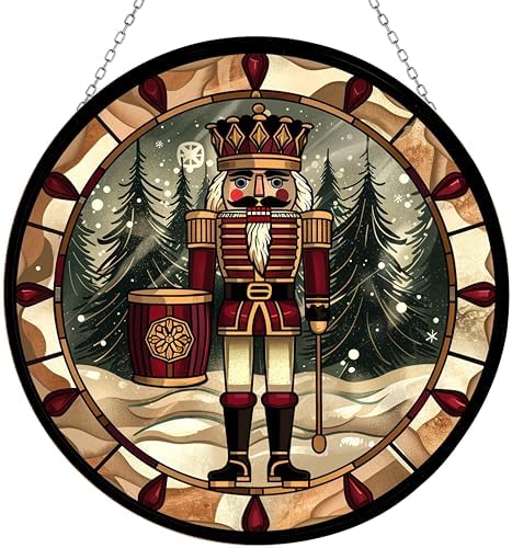 Christmas Wooden Nutcracker Stained Glass Suncatcher Window Hangings, Stained Glass Panel Sun Catchers Gifts Home Decor Garden Christmas Halloween Wedding by HYPESTYLE