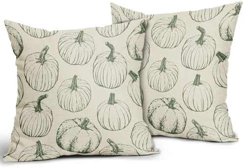 Sage Green Pumpkin Fall Pillow Covers 20x20 Set of 2 Autumn Themed Thanksgiving Harvest Print Decorative Throw Pillows Outdoor Farmhouse Pillowcases Cushion Case Seasonal Decor for Couch Sofa Bed - Image 2