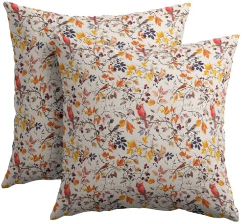 Fall Plant Pillow Covers 20x20 Set of 2 Autumn Red Cardinal Bird Maple Leaves Outdoor Throw Pillows Covers Vintage Rustic Farmhouse Decorative Farmhouse Cushion Case for Living Room Couch Sofa by Unknown