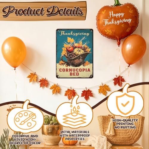 Pumpkin Retro Tin Sign Thanksgiving Metal Wall Art for Front Porch Kitchen Dining Room Fireplace 12x16Inch - Image 3