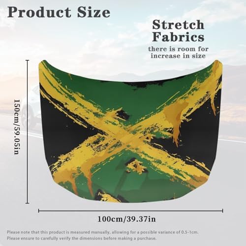 Jamaican Flag Car Hood Cover Elastic Washable Vintage Jamaican National Flag Automotive Exterior Accessories All-Season Protection Suitable for Most SUV Sedans