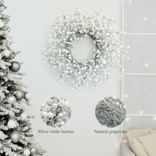 24 Inch Fall Wreath for Front Door with Silver Berry - Image 4
