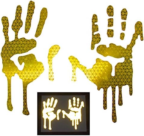 customTAYLOR33 High Intensity Grade Reflective Bloody/Dripping Hands Decals for Helmets, Windscreens, Rear Windows, Bumper Stickers (12" Height (Adult Size), Yellow/Gold)