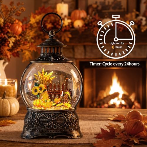 Halloween Christmas Fall Snow Globes Thanksgiving Water Lantern Swirling Glitter Snow Globe for Autumn Harvest Day Decorations Home Fall Decor Gifts (Turkey & Pumpkins) - Image 3
