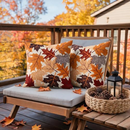 Fall Leaves Pillow Covers 16x16 Set of 2, Maple Leaf Autumn Harvest Thanksgiving Decorative Throw Pillow Cases Holiday Outdoor Seasonal Farmhouse Decor for Sofa Couch Bed - Image 6