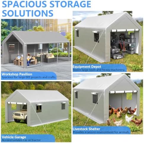 Jocoevol Carport 10x20 FT Enclosed Carport with Roll-up Windows, Portable Garage with Removable Sidewalls & Doors, Car Canopy Tent with Sandbags All-Season Tarp for Car Motorcycle Boat Truck Gray - Image 5