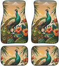 Peacock Car 4 Piece Floor Mat Set, Hibiscus Tropical Floral Universal Fit Protection Heavy Duty Heel Pad Car Mats, Sunset Monstera Car Floor Front and Rear 2 Rows Set