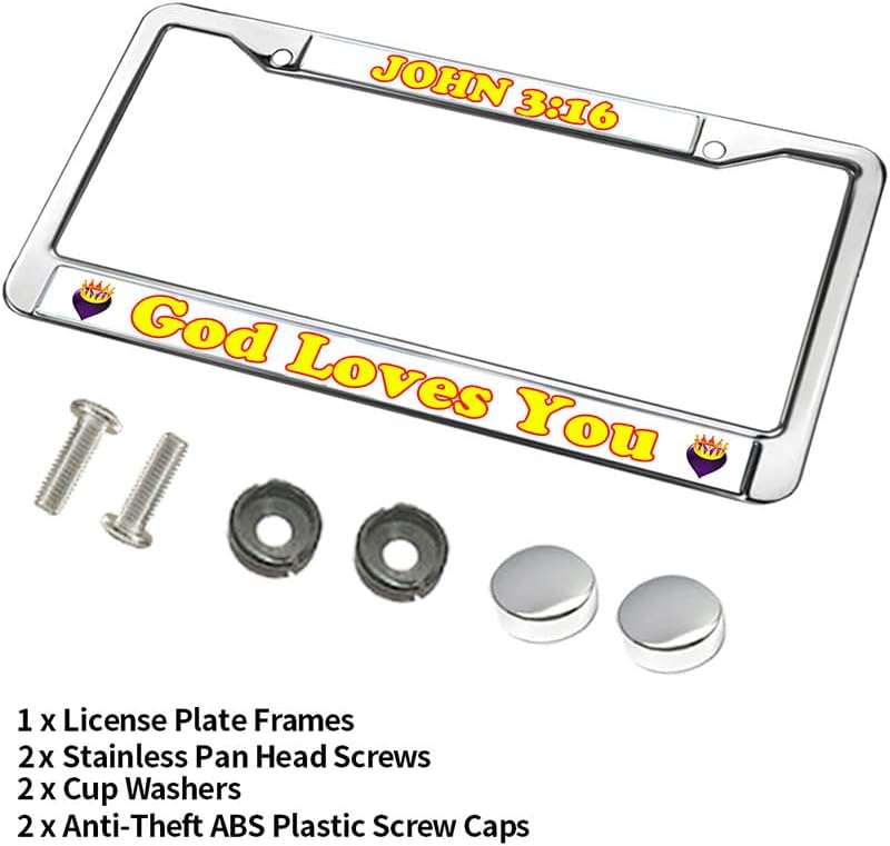 God Loves You License Plate Frame Chrome John Bible Verse Stainless Steel License Plate Frame Bible Scripture Fade-Resistant License Plate Frame with Chrome Screw Caps
