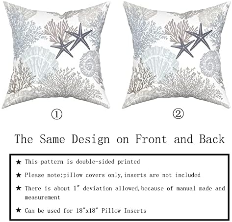 Sweetshow Ocean Coral Pillow Covers 18x18 Inch Nautical Coastal Throw Pillows Set of 2 Beach Seashell Starfish Pillow Case Soft Cotton Square Cushion Covers for Home Couch Sofa Patio Bedroom, Brown - Image 4