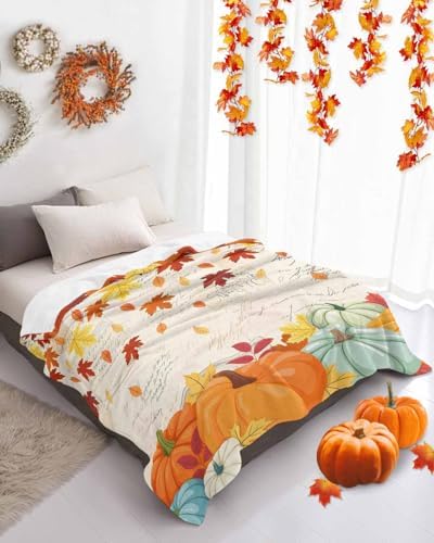 DecorLovee Orange Fall Blanket 50"x60", Reversible Thanksgiving Pumpkins Throw Blanket for Couch/Bed/Camping, Maple Leaf Retro Lightweight Soft Throw Blankets for Women, Warm Fuzzy Blankets for Winter - Image 4