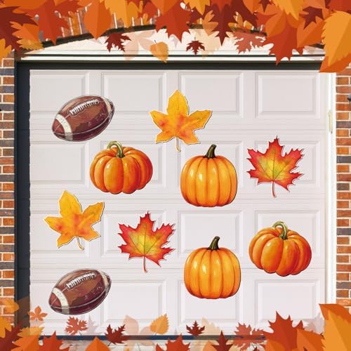 Tellegloww 10 Pcs 12 Inch Fall Football Garage Door Decoration Magnets Autumn Garage Door Magnets with Pumpkin Maple Leaf Happy Fall Magnet Decal Sticker for Thanksgiving Garage Door Car Refrigerator - Image 6