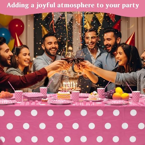 Funnymoom 452 Pcs Pink Polka Dot Party Supplies for 50, Pink and White Polka Dot Paper Plates Napkins Cups Tablecloth Cutlery Straws for Mouse Birthday Carnival Family Picnic Barbecue Party Decoration - Image 5