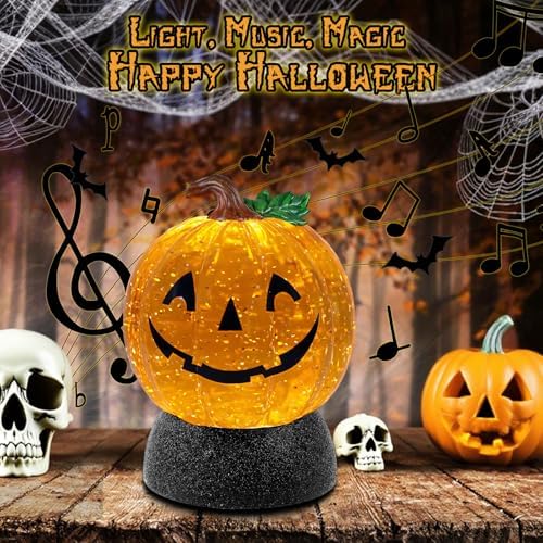 Halloween Snow Globe Lantern Pumpkin Lighted Halloween Snow Globes Battery Operated or USB Powered with 6H Timer Musical Snow Globe Glitter for Spooky Party Home Table Decorations (Pumpkin) - Image 5