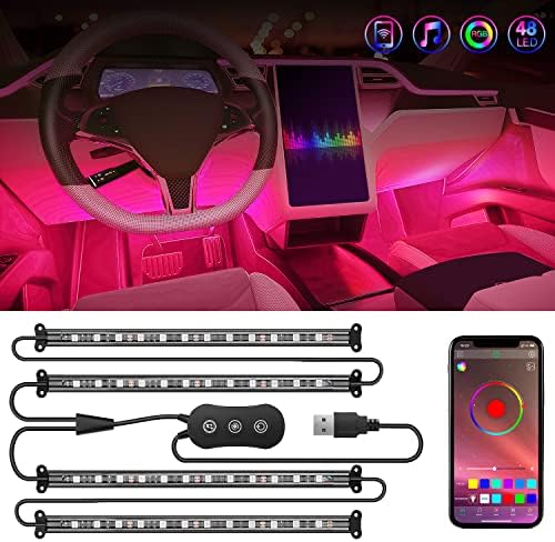Nilight 4PCS USB Car Interior Neon Accent Lights RGB App and Button Control