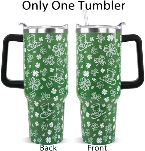 St. Patricks Day Tumbler 40oz Shamrock Tumbler Coffee Mugs Leak Proof Cups with Handle and Straw Stainless Steel Insulated Water Bottle for Lucky Irish Saint Patricks Decor Gifts(1PCS) - Image 3