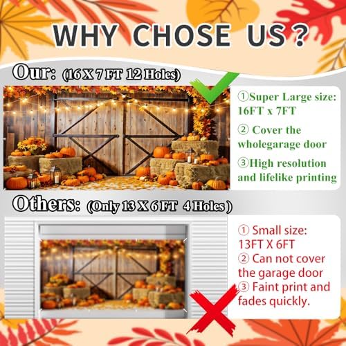 Fall Thanksgiving Garage Door Cover Decorations Backdrop 7x16ft Large - Image 4