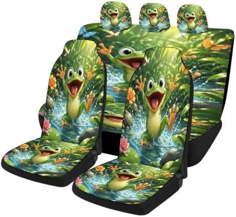 Happy Frog Rain Pattern Car Seat Covers, Trendy Universal Car Seat Protector Full Set, Automotive Seat Covers for Front Seats Rear Seat Back Seat Gift
