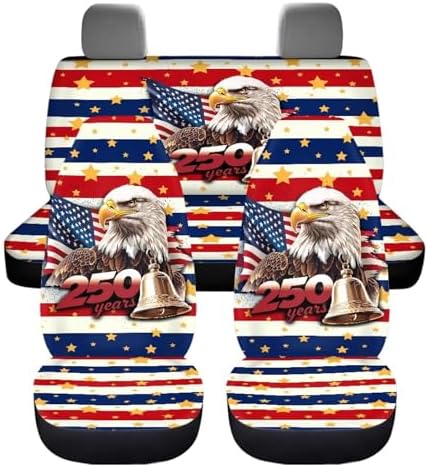 Vibrant American Flag Eagle Car Seat Covers 4Pcs Front & Rear Seat Covers Universal Fits for Truck, Sedan, SUV Auto Interior Protector Car Accessories for 250th Years Patriotic