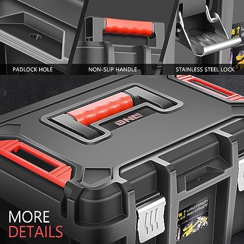 ‎DNA MOTORING 2pcs Tool Boxes Set - Lockable Organizer Storage Portable Toolbox with Removable Tray for Workshop Garage & Household, Large Capacity, TOOLS-00310 - Image 3