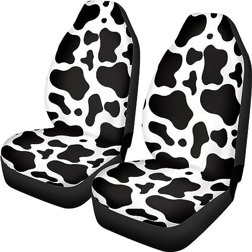 Cow Printed Car Seat Cover for Women Men, Front Bucket Covers Protector for SUV Truck Van Sedans, Black and White Breathable Car Accessories Automotive Vehicle Seat Covers
