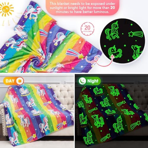 Jekeno Unicorn Toys Gifts for Girls Glow in the Dark Blanket Throw 50"x 60" - Image 3