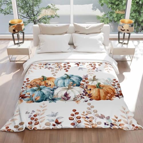 DecorLovee Orange Teal Brown Fall Blanket 40"x50", Reversible Vintage Thanksgiving Throw Blanket for Couch/Bed, Botanical Lightweight Soft Throw Blankets for Girls, Warm Fuzzy Blankets for Winter - Image 5