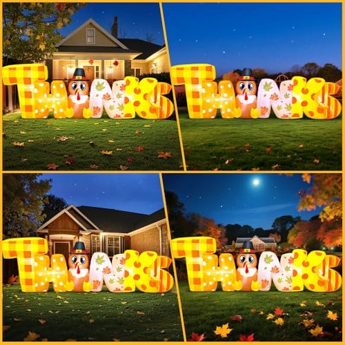 8FT Thanksgiving Inflatables Outdoor Decoration Inflatable Thanks Turkey, Built in LED Lights Blow Up Yard Decorations for Fall Holiday Party Garden Lawn Décor - Image 2