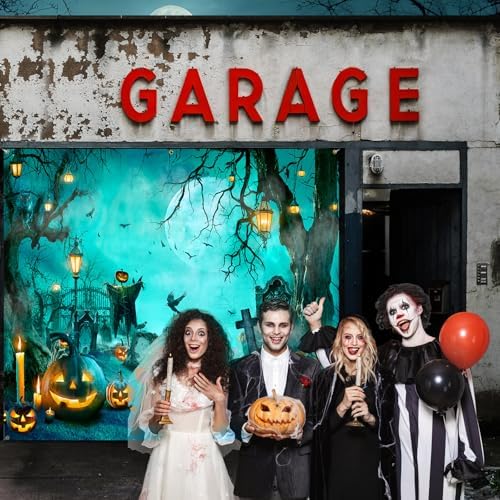 Teenyyou Halloween Garage Door Cover 7 x 8 ft Spooky Graveyard Scene - Image 6