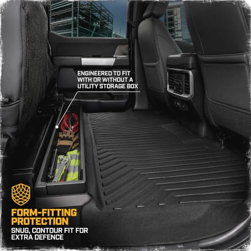 CAT® JustFit™ 3D Custom Fit Rear Floor Mat for Ford F-250 F-350 Super Duty Crew Cab 2017-2026, Heavy Duty Rubber Floor Liner Laser Measured, Ford Super Duty Accessories