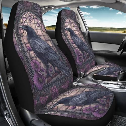 Talayituse Crow Glass Flower Print Car Seat Cover for Front Seats, Stretchy Soft Vehicles Seat Cover Universal Fit High Back Car Interior Accessories for SUV Van Sedan
