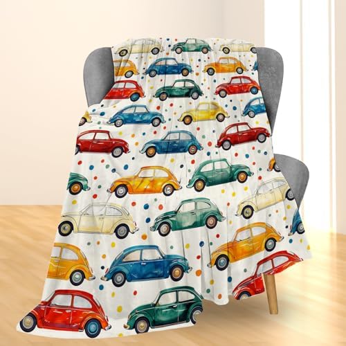 Colorful Vintage Cars Blanket, Soft Flannel Throw Blanket for Couch, Bed, Travel, Living Room & Home Decor, Cozy Lightweight Warm Fuzzy Blankets for Adults Kids Women 80×60 in - Image 2