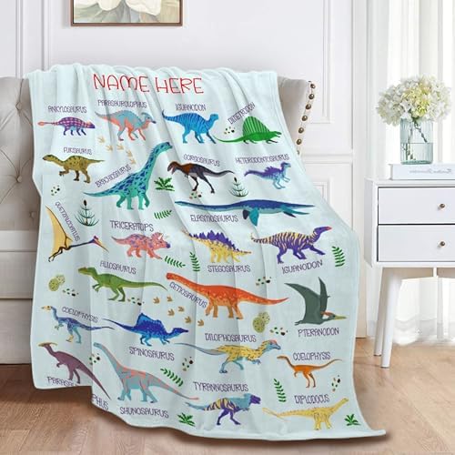 Types of Dinosaur Custom Name Blanket Gifts for Girls Boys Women - Super Soft Cozy Warm Throw Sheet for Couch Bed Sofa Office Decor All Season 60"x80" for Adult - Image 3