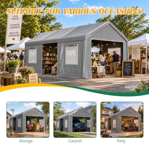 KEIKI 12x20 FT Heavy Duty Carport Canopy, Portable Outdoor Garage,Gray - Image 7