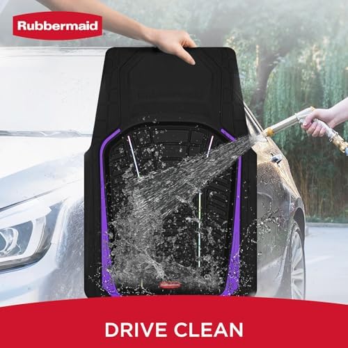 Rubbermaid Car Floor Mats Full Set – Premium All-Weather Car Mat with Brushed Aluminum Inserts, Universal Trim-to-Fit Design, Anti-Slip Backing for Cars, SUVs, Trucks, and Vans