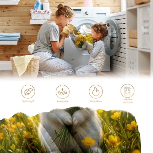 Bunny Throw Blanket for Girls Women, Cute Bunnies Rabbits Print Decor for Bedroom Living Room Couch Sofa, Gifts for Bunny Lovers 50"x60" - Image 6